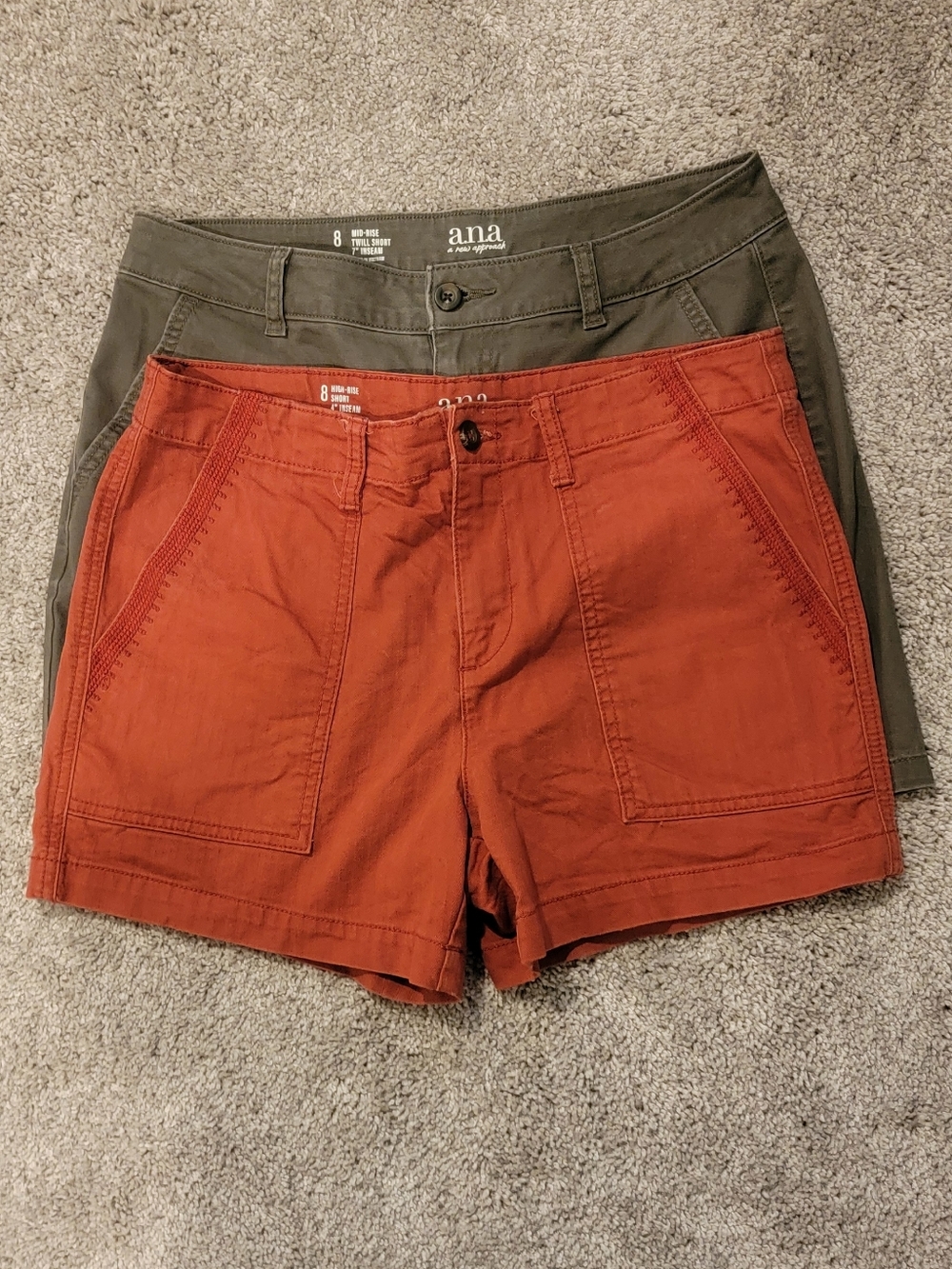 Bundle of 2 a.n.a Women's Rust and Olive Flat Front Cotton Shorts